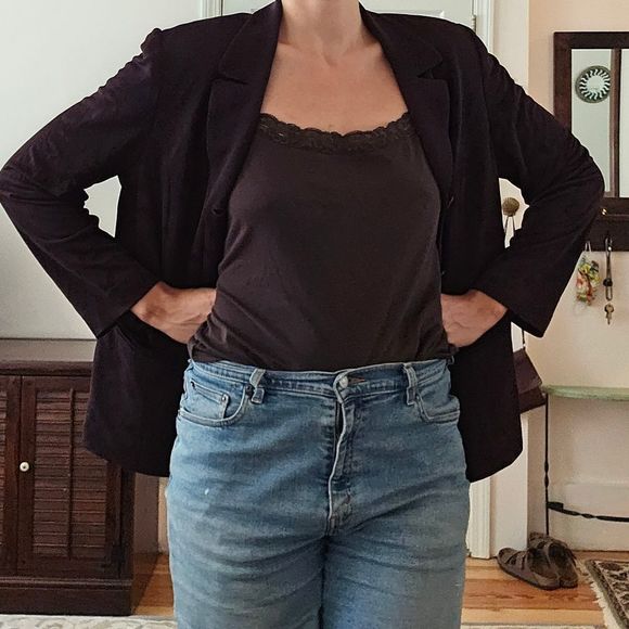 Tamotsu New York 3 button plus size burgundy blazer for work or casual - Picture 6 of 8